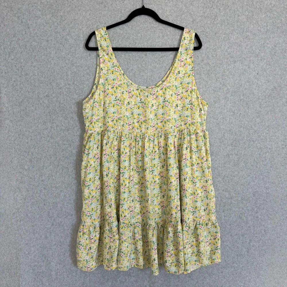Torrid Yellow Floral Dress Womens 1 1X 14-16 Mini Challis Tiered Sleeveless Tank - Picture 6 of 14
